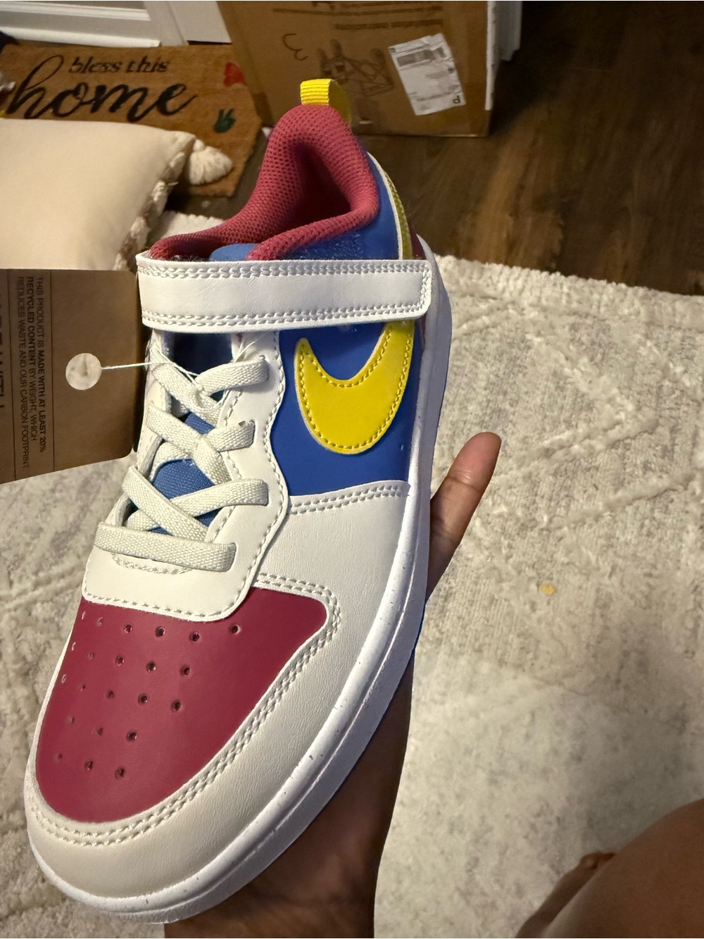 Kids Colorblock Sneakers with Hook-and-Loop Strap — White, Pink, Blue & Yellow